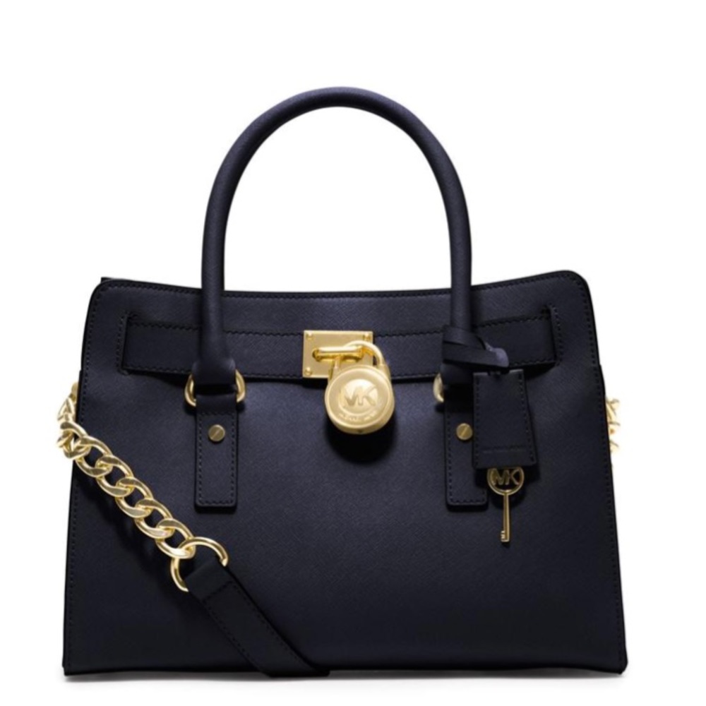 Michael Kors Gold Saffiano Satchel Navy Blue